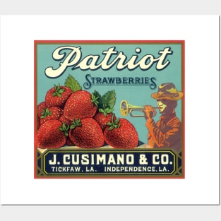 Vintage Patriot Strawberries Fruit Crate Label Posters and Art